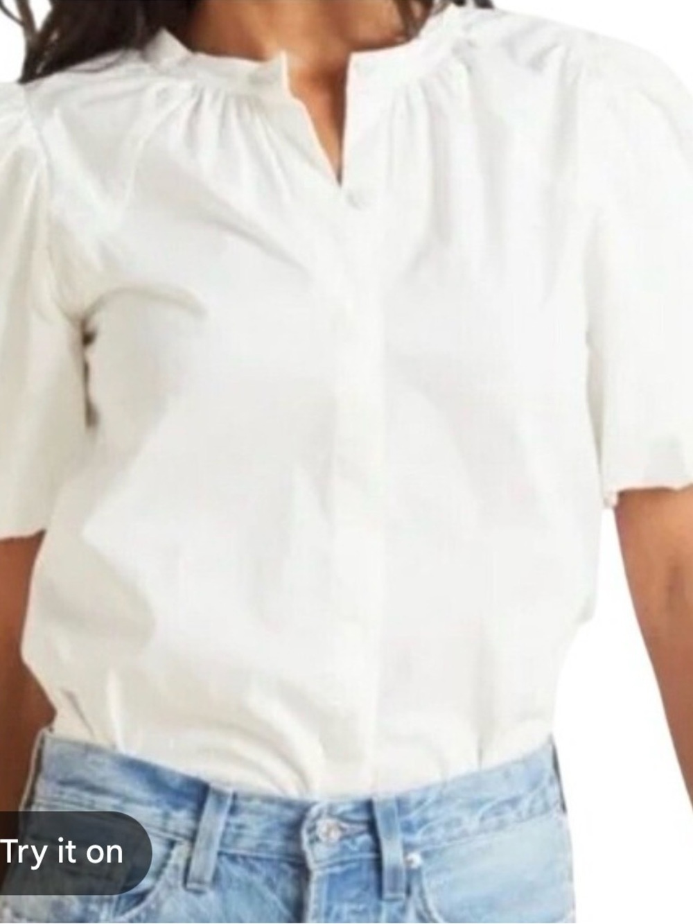 Evereve White Cotton Puff Short Sleeve Button Down Blouse Top Shirt